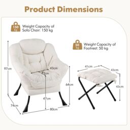 Gymax Lazy Chair Modern Accent Chair With Ottoman Folding Footrest-Beige in Beige - thumbnail 2