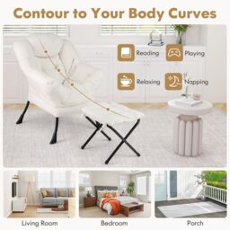 Gymax Lazy Chair Modern Accent Chair With Ottoman Folding Footrest-Beige in Beige - thumbnail 4