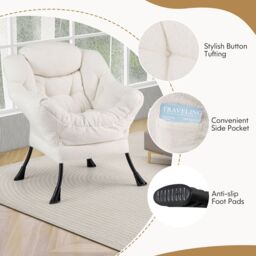 Gymax Lazy Chair Modern Accent Chair With Ottoman Folding Footrest-Beige in Beige - thumbnail 5