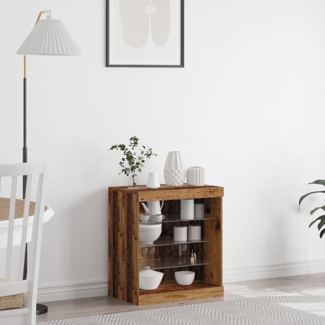 Berkfield Home Sideboard with LED Lights Old Wood 60, 5x37x67 cm in Brown - Size: 5 x 37 x 67 cm - image 1