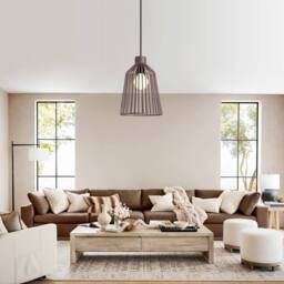 Harper Living Pendant Ceiling Light, Pendant Light Fitting with Cage Shade, Mocha in Brown - thumbnail 2