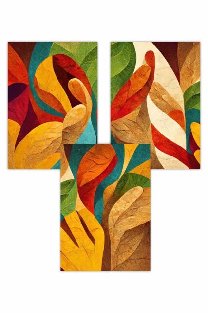 ARTZE Set of 3 Abstract Colourful Retro Textured Shapes Art Posters - Size: W50 cm x H70 cm - image 1