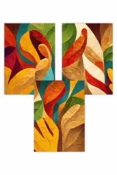 ARTZE Set of 3 Abstract Colourful Retro Textured Shapes Art Posters - Size: W50 cm x H70 cm - thumbnail 1