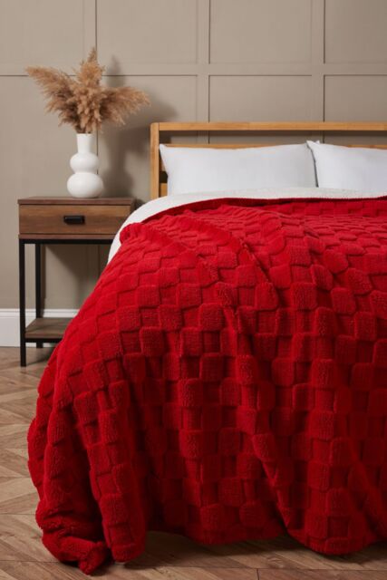 BHS Checkerboard Throw with Sherpa in Red - Size: Small - image 1