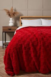 BHS Checkerboard Throw with Sherpa in Red - Size: Small