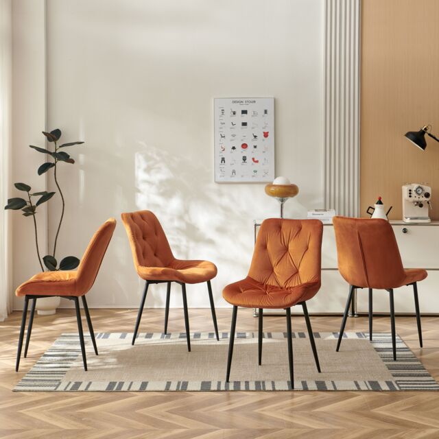 SONARA Modern Set of 4 Velvet Dining Chairs with Ergonomic Upholstered Seat in Orange - image 1