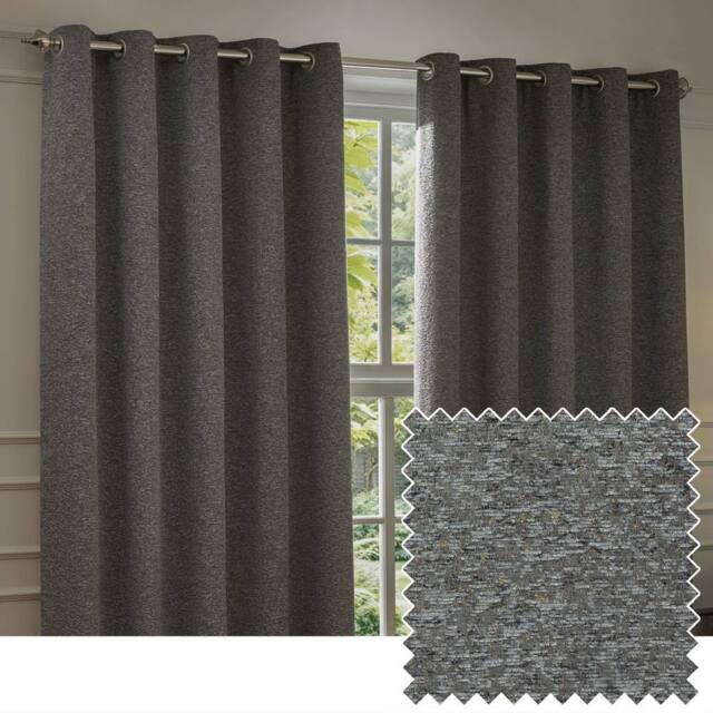 Paoletti Galaxy Velvet Chenille Eyelet Curtain Pair in Charcoal - Size: 229 cm width x 183 cm drop - image 1