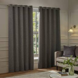 Paoletti Galaxy Velvet Chenille Eyelet Curtain Pair in Charcoal - Size: 229 cm width x 183 cm drop - thumbnail 2