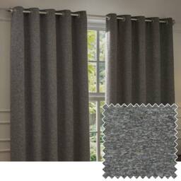 Paoletti Galaxy Velvet Chenille Eyelet Curtain Pair in Charcoal - Size: 229 cm width x 183 cm drop - thumbnail 1