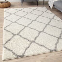THE RUGS Soft Moroccan Shaggy Rugs & Runners Ivory & Grey Living Room - Size: 160 cm x 230 cm