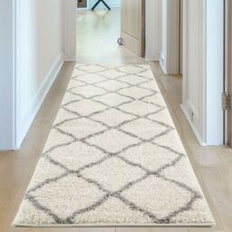 THE RUGS Soft Moroccan Shaggy Rugs & Runners Ivory & Grey Living Room - Size: 160 cm x 230 cm - thumbnail 9