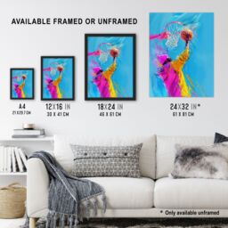 Artery8 Wall Art Print Slam Dunk Shot Basketball Player Abstract Art Framed Poster in Black - Size: A4 - thumbnail 3
