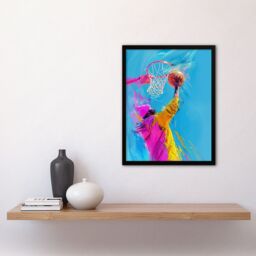 Artery8 Wall Art Print Slam Dunk Shot Basketball Player Abstract Art Framed Poster in Black - Size: A4 - thumbnail 4