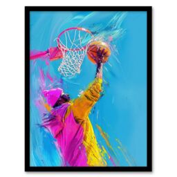 Artery8 Wall Art Print Slam Dunk Shot Basketball Player Abstract Art Framed Poster in Black - Size: A4 - thumbnail 1