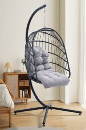 Living and Home 125cm x 53cm Outdoor Waterproof Tufted Swing Seat Cushion in Light Grey - Size: 125 cm x 53 cm - thumbnail 1