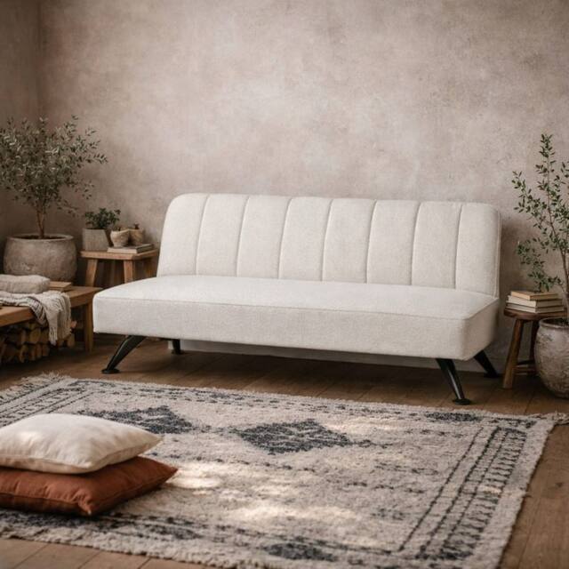 Wyld Haus Malahide Ivory Boucle Tufted Single Sofa Bed Black Metal Legs - image 1
