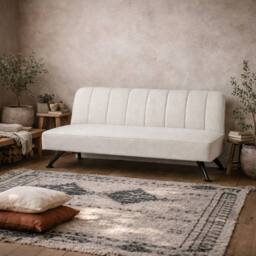 Wyld Haus Malahide Ivory Boucle Tufted Single Sofa Bed Black Metal Legs