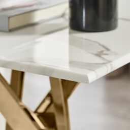 FurnitureboxUK Leonardo Square Marble Effect Glass Top Side Table With Gold Metal Starburst Legs in White - thumbnail 4