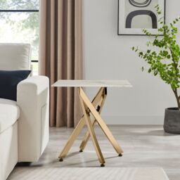 FurnitureboxUK Leonardo Square Marble Effect Glass Top Side Table With Gold Metal Starburst Legs in White - thumbnail 3