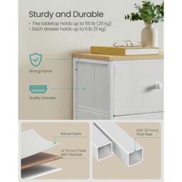 SONGMICS Slim Chest of Drawers with 5 Fabric Drawers Metal Frame Closet in White - thumbnail 4
