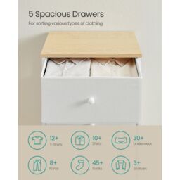 SONGMICS Slim Chest of Drawers with 5 Fabric Drawers Metal Frame Closet in White - thumbnail 3