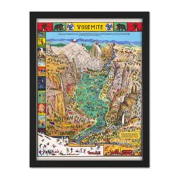 "Artery8 Wall Art Print Map Mora 1931 Yosemite Valley Pictorial Large Framed Wall Décor Art in White - Size: W18"" x H24""" - thumbnail 1