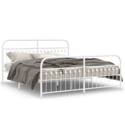Berkfield Home Metal Bed Frame without Mattress with Footboard White 183x213cm - Size: 183x213 cm - thumbnail 2