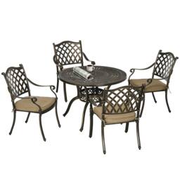 OUTSUNNY 4 Seater Outdoor Dining Set with Cushions Parasol Hole Cast Aluminium in Bronze - thumbnail 2