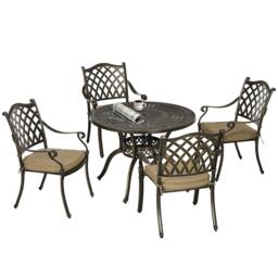 4 Seater Outdoor Dining Set with Cushions Parasol Hole Cast Aluminium
