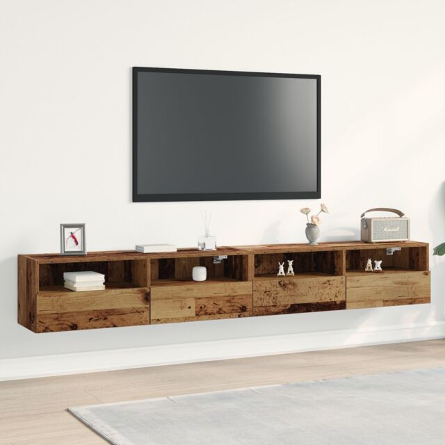 Berkfield Home TV Wall Cabinets 2 pcs Old Wood 100x30x30 cm Engineered Wood in Brown - Size: 100 x 30 x 30 cm - image 1