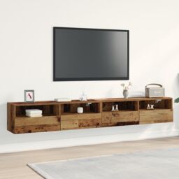 Berkfield Home TV Wall Cabinets 2 pcs Old Wood 100x30x30 cm Engineered Wood in Brown - Size: 100 x 30 x 30 cm - thumbnail 1