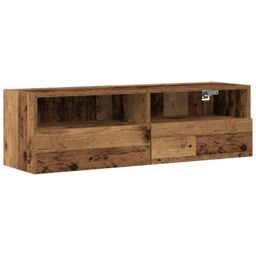 Berkfield Home TV Wall Cabinets 2 pcs Old Wood 100x30x30 cm Engineered Wood in Brown - Size: 100 x 30 x 30 cm - thumbnail 5