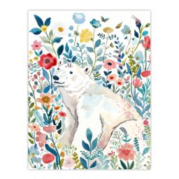 "Artery8 Polar Bear Basking Wildflower Field Watercolour Wall Art Print - Size: W12"" x H16""" - thumbnail 1