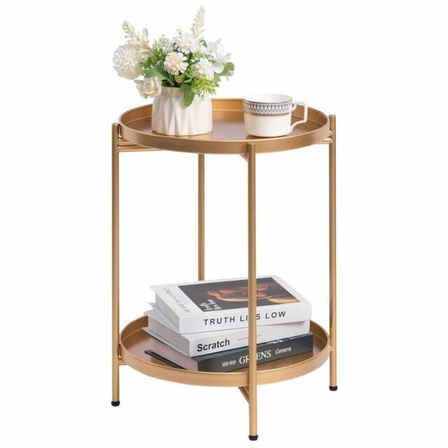 FORGEVIO Gold Round Side Table Living Room Small Metal Coffee - image 1