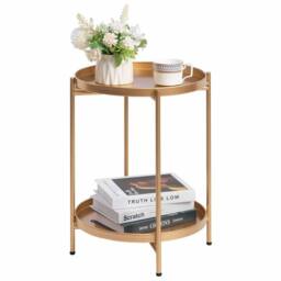 FORGEVIO Gold Round Side Table Living Room Small Metal Coffee