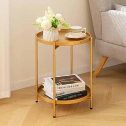 FORGEVIO Gold Round Side Table Living Room Small Metal Coffee - thumbnail 5
