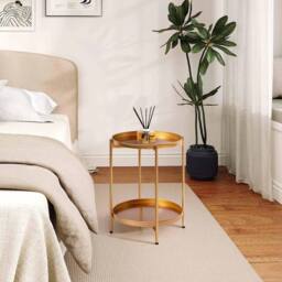 FORGEVIO Gold Round Side Table Living Room Small Metal Coffee - thumbnail 4