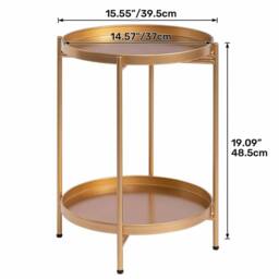 FORGEVIO Gold Round Side Table Living Room Small Metal Coffee - thumbnail 2