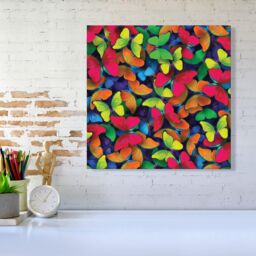 "Warren Reed - Designer Rainbow Butterflies Canvas in Red - Size: W16"" x H16""" - thumbnail 2