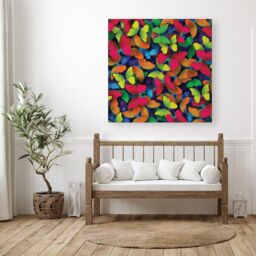 "Warren Reed - Designer Rainbow Butterflies Canvas in Red - Size: W16"" x H16""" - thumbnail 3