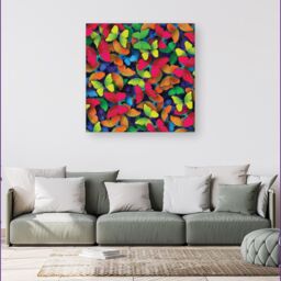 "Warren Reed - Designer Rainbow Butterflies Canvas in Red - Size: W16"" x H16""" - thumbnail 4