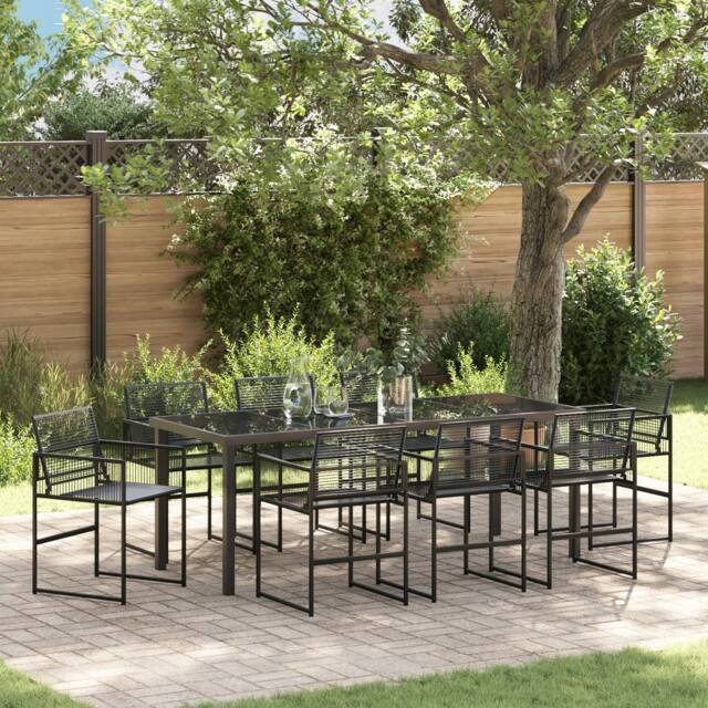 Berkfield Home 9 Piece Garden Dining Set Black Poly Rattan - image 1