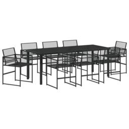 Berkfield Home 9 Piece Garden Dining Set Black Poly Rattan - thumbnail 2