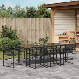 Berkfield Home 9 Piece Garden Dining Set Black Poly Rattan - thumbnail 4