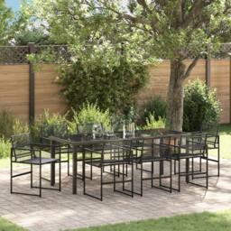 Berkfield Home 9 Piece Garden Dining Set Black Poly Rattan - thumbnail 1