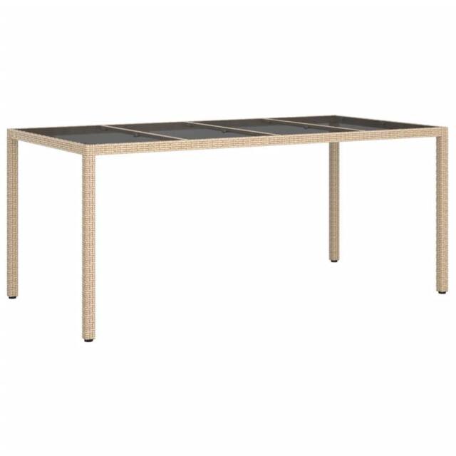 Berkfield Home Garden Table Beige 190x90x75 cm Tempered Glass & Poly Rattan - Size: 190 x 90 x 75 cm - image 1