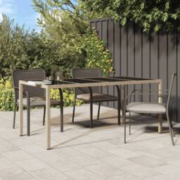 Berkfield Home Garden Table Beige 190x90x75 cm Tempered Glass & Poly Rattan - Size: 190 x 90 x 75 cm - thumbnail 2