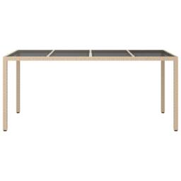 Berkfield Home Garden Table Beige 190x90x75 cm Tempered Glass & Poly Rattan - Size: 190 x 90 x 75 cm - thumbnail 3