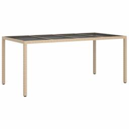 Berkfield Home Garden Table Beige 190x90x75 cm Tempered Glass & Poly Rattan - Size: 190 x 90 x 75 cm - thumbnail 1