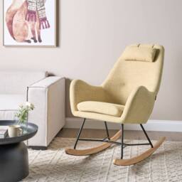 Wyld and Coco Modern Rocking Chair Yellow Fabric with Metal Legs - thumbnail 1